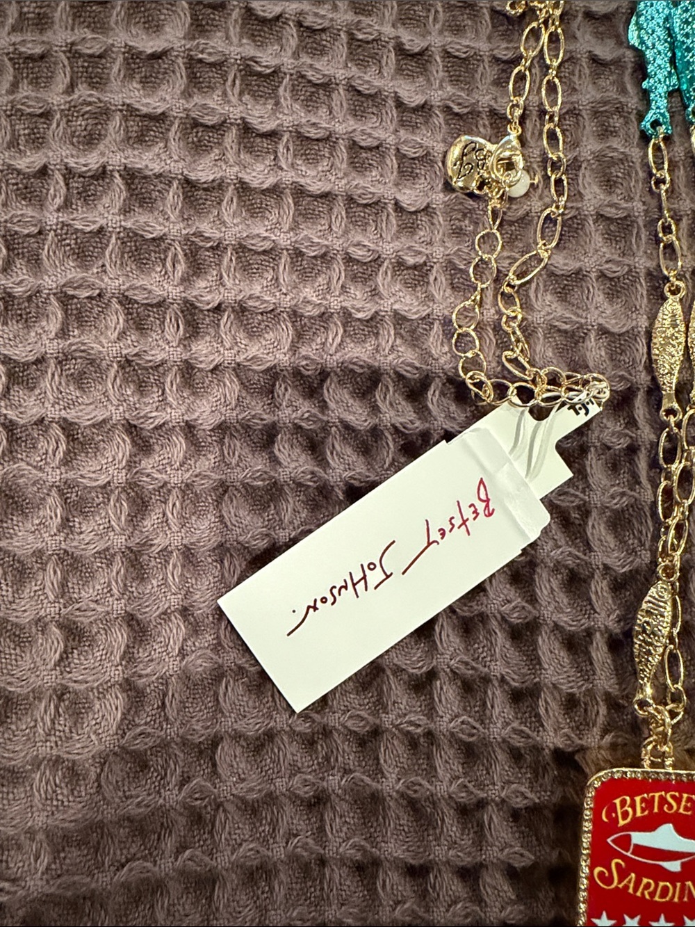 Betsey Johnson Red & Teal Sardine Can Tassel Necklace - Picture 4 of 8